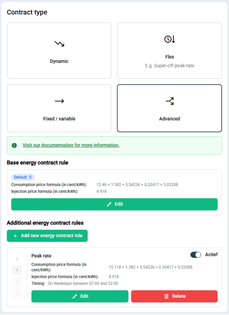Example advanced energy contract configuration