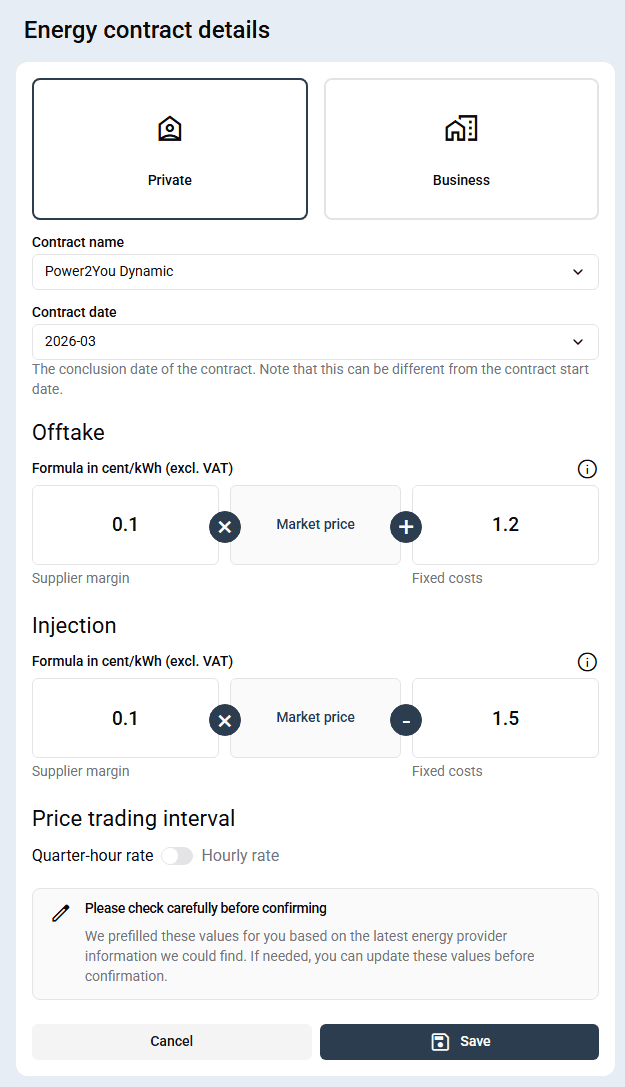 Example dynamic energy contract configuration