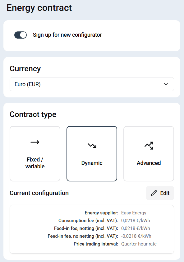 Example energy contract configuration