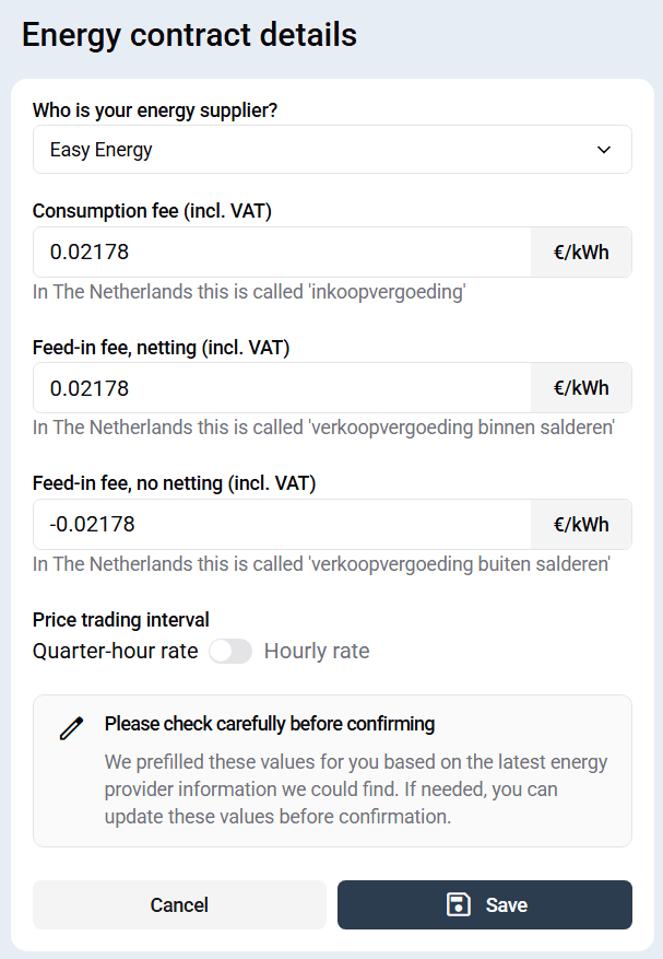 Example dynamic energy contract configuration