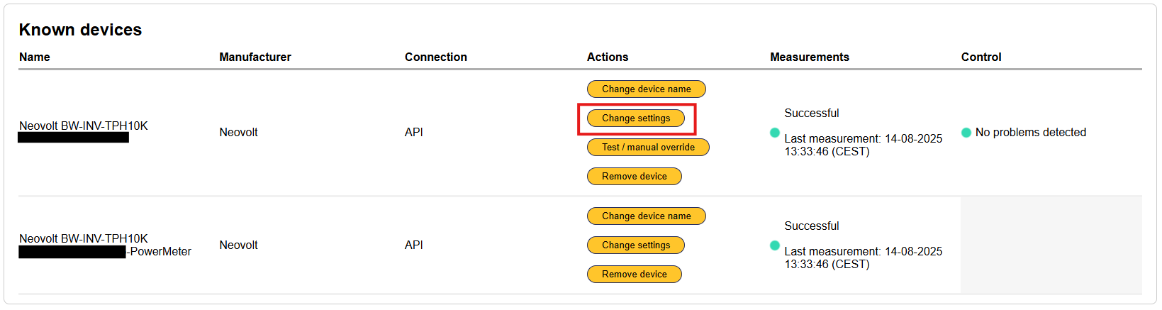 device settings