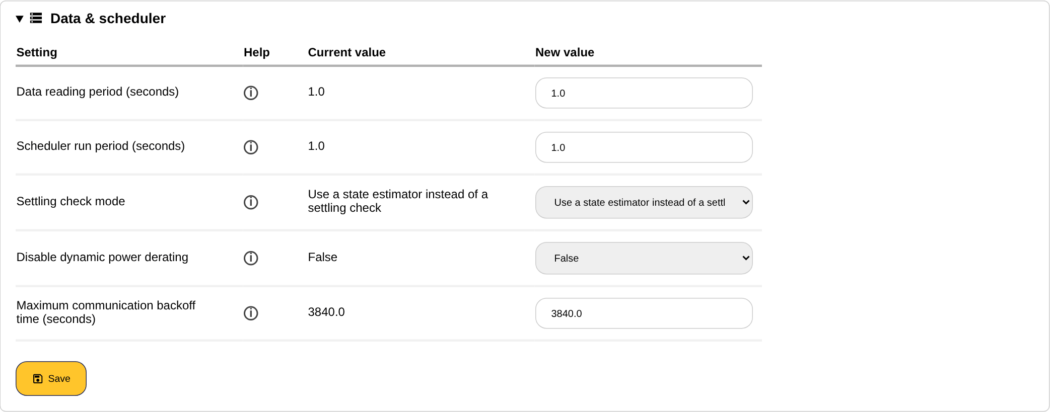 One section of the advanced settings, opened